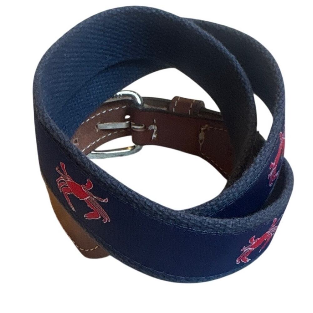 Boutique dark blue crab leather brass buckle boys belt SIZE XL - Picture 4 of 4